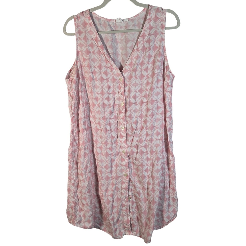 GAP‎ Button Down Tank Top Wms XL Pink Geometric Tie Dye Sleeveless Rayon Summer